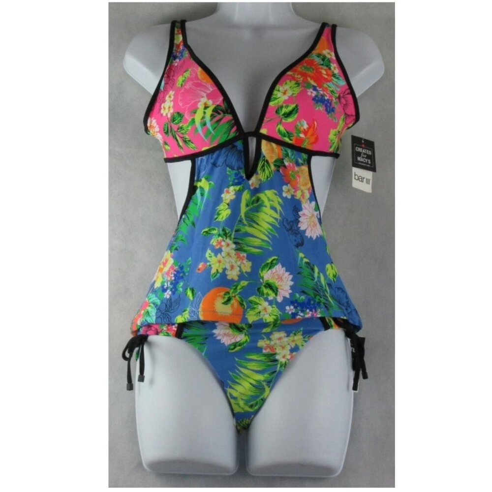 Bar III Women's 2-Piece Hipster Tankini Swimsuit Set, Multi Tropical, XS